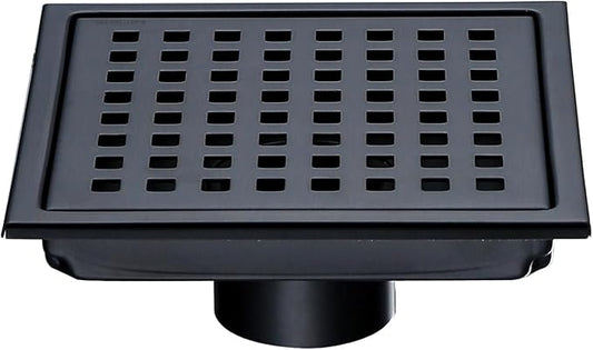 RANDOM Matte Black Square Shower Drain 6 Inch Drain Cover 304 Stainless Steel Floor Drain Grate with Removable Hair Strainer,6" Black Shower Drain