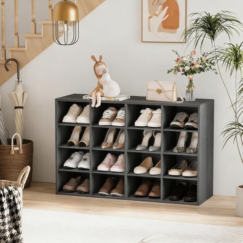 Shoe Storage Bench, Cubby Shoe Rack with 16 Cubbies - Image 4