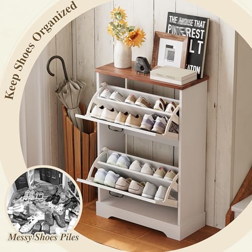 Semiocthome Farmhouse Shoe Storage Cabinet with 2 Flip Drawers - Image 6
