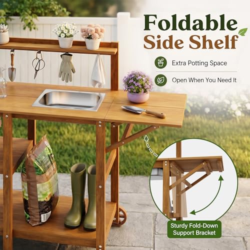 YEFU Potting Bench with Sink, All-Weather Resistant,Teak - Image 6