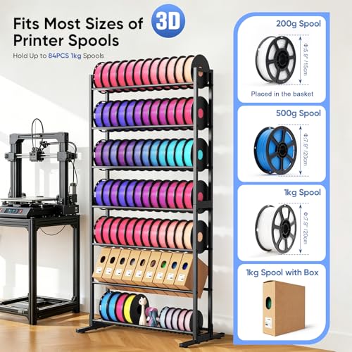 3D Printer Filament Storage Rack, 7-Tier Organizer with Basket - Image 3