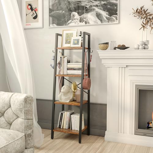 YMYNY 4 Tiers Ladder Bookcase, Industrial Narrow Bookshelf - Image 4