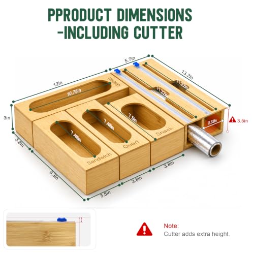 Storage Bag Organizer for Kitchen Drawer, 5-Slot, Bamboo - Image 3