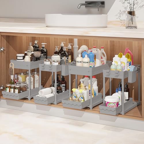 4-Pack 2-Tier Under Sink Organizer with Pull Out Drawers - Image 2