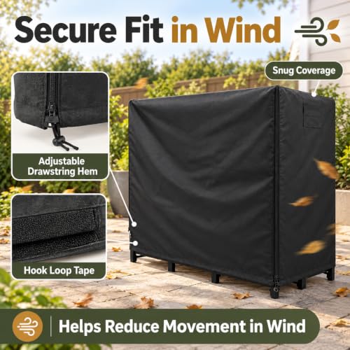 4ft Firewood Rack Cover Outdoor Waterproof, 600D Oxford - Image 4