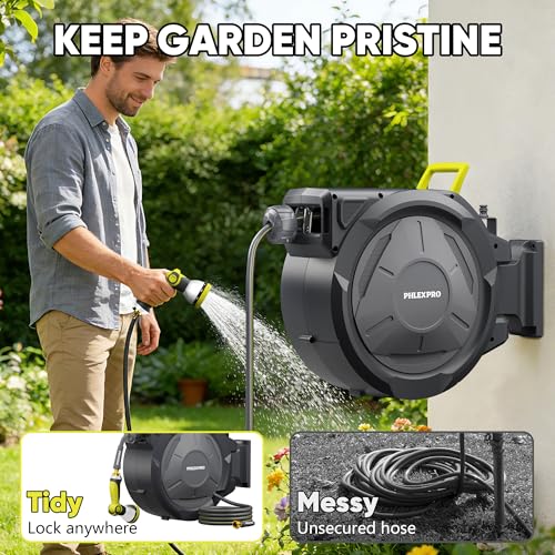 75 FT x 5/8" Retractable Garden Hose Reel with 3/4" Brass Fitting - Image 5