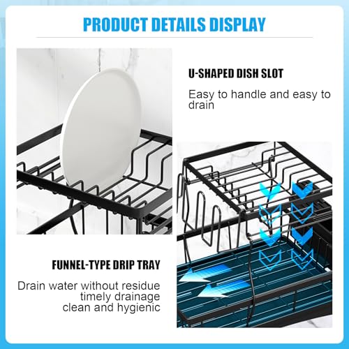 7 code 2-Tier Large Dish Drying Rack for Kitchen Counter, Black - Image 5