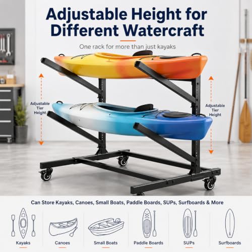 2-Kayak Freestanding Storage Rack with Wheels – | Home Organization - Image 8