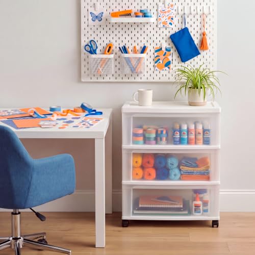 IRIS USA 3-Drawer Wide Storage Cart with Wheels, Organizer, White - Image 3