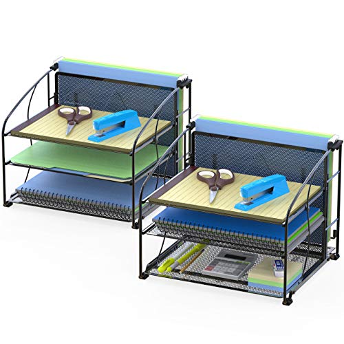 Simple Houseware 3-Tier Desk Organizer with Sliding Drawer, Black - Image 2