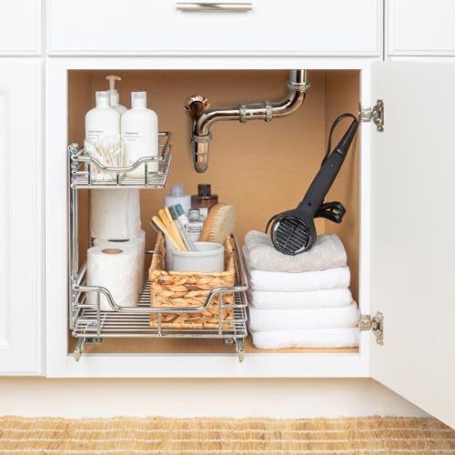 Household Essentials Glidez 2‑Tier Multipurpose Chrome‑Plated Steel Pull‑Out/Slide‑Out Under Sink Organizer, Chrome Finish - Image 3