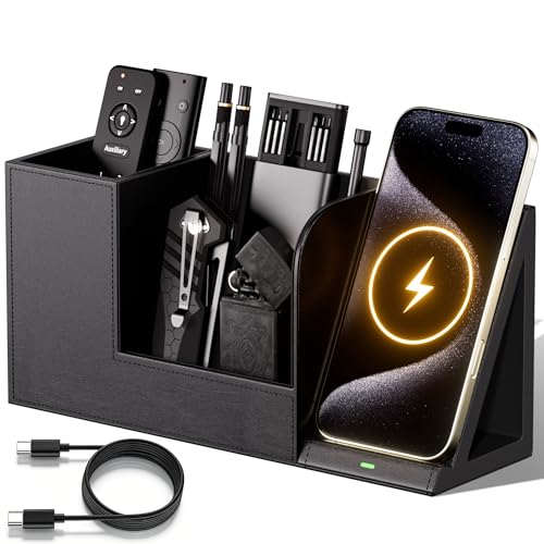 GORESE Desk Organizer with Charging Station, PU Leather Desktop - Image 2