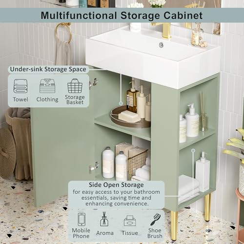 21.6" Green Bathroom Vanity, Combo Cabinet - Image 6