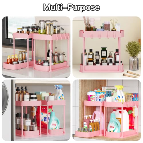 2 Packs Under Sink Pull-Out Storage Organizers, 12.8 Inches, Pink - Image 7