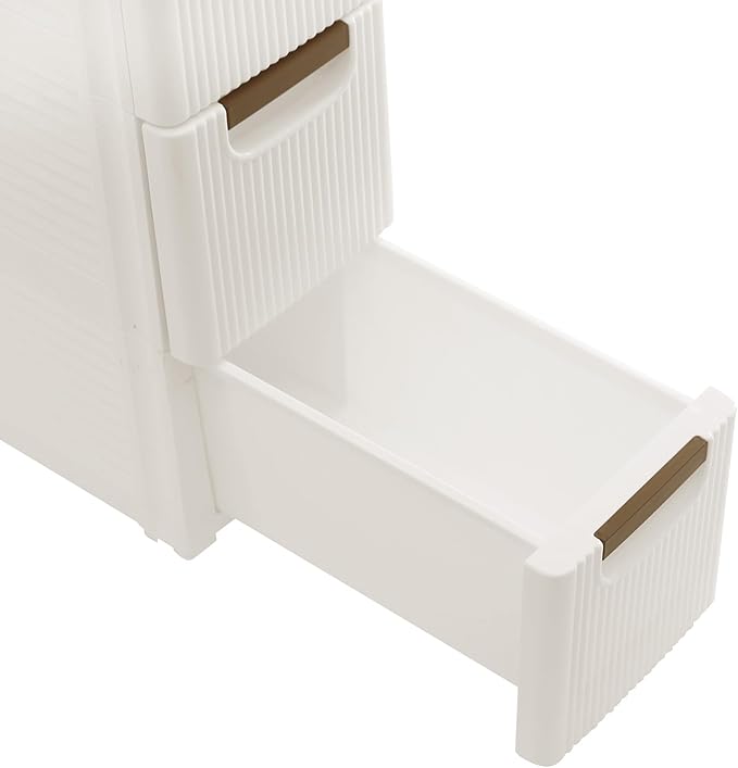 Narrow Plastic Storage Cart with 4 Drawers, Slim Rolling Organizer on Wheels, Mobile Utility Cart for Bathroom, Kitchen, Laundry Room, Bedroom & Office (5-Tier)