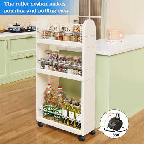 MiaLi 3 Tier Slim Storage Cart with Wheels, 1 PCS White Utility - Image 7