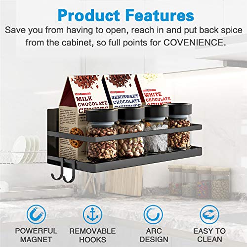 Magnetic Spice Rack, Strong Magnetic Shelf with 2 Removable Hooks - Image 4