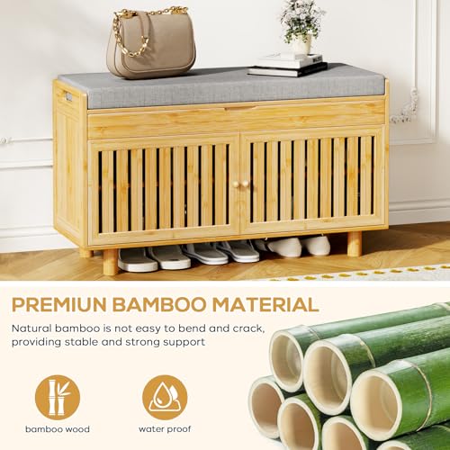 Shoe Storage Bench Coat Rack Set, 35.4" Bamboo Hall Tree - Image 5