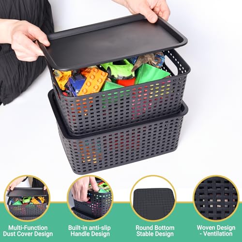 Ohmlove 8 Pack Plastic Storage Baskets with Lids for Organization - Image 4