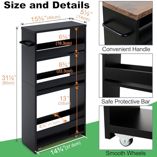 Slim Rolling Storage Cart, Wood Utility Kitchen Bathroom - Image 4