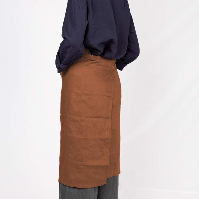 ATLINIA 100% Linen Apron with Buttons Adjustable Bib Apron with Pockets Linen Half Apron Bistro Apron
