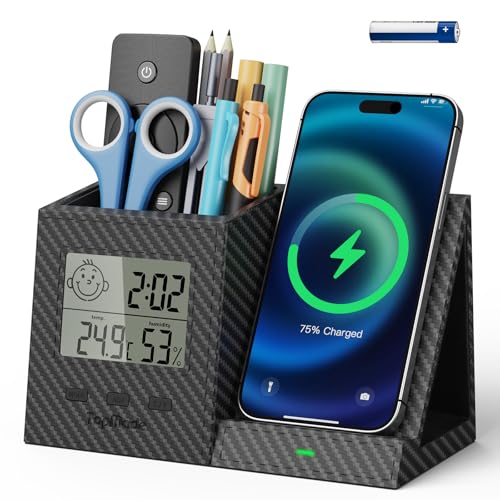 Wireless Charger with Pen Holder, LED Screen Desk Organizer - Image 2