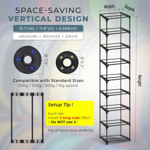 Holds 54 x 1kg Spools, Upgraded 9-Tier 3D Filament Storage - Image 3