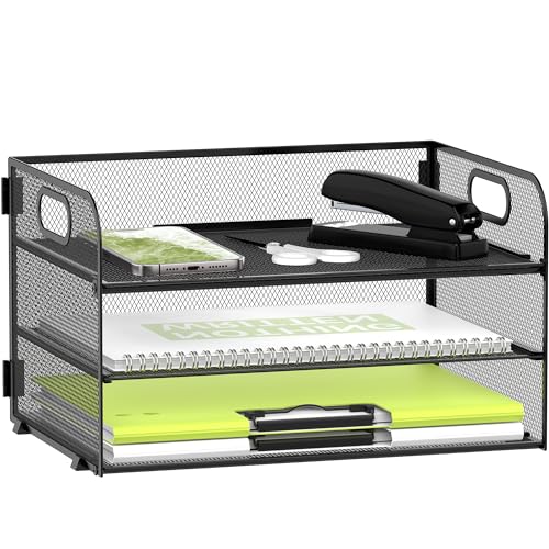 DALTACK 3 Tier Paper Organizer for Desk, Sliding Paper Trays - Image 2