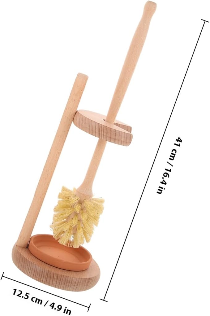 Toilet Scrubber Brush Set with Ceramic Beech Wood Holder, Sisal Fiber Toilet Bowl Brush for Bathroom Cleaning, Multipurpose Bathroom Accessories for Home Use