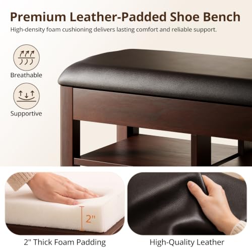 Shoe Rack Storage Bench, 39.3" Wide Solid Rubberwood - Image 6