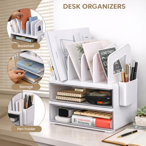LALOBLUE Acrylic Desk Organizer with Drawer and Vertical File - Image 4