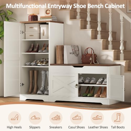 47'' Shoe Cabinet with Bench Seat, 7-Tier Shoe Storage - Image 7