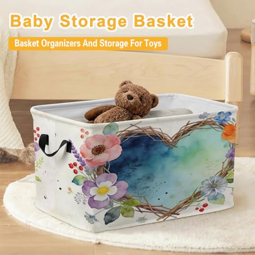 Heart Floral Foldable Laundry Basket Hamper with Handles - Image 7