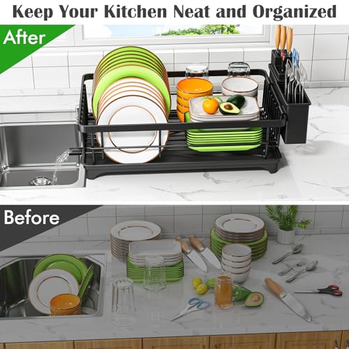 Kmiectse Dish Drying Rack for Small Kitchen Counter with Utensil - Image 7