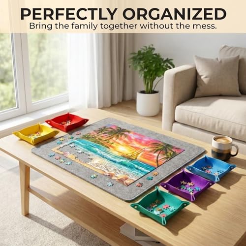 1000 Piece Felt Puzzle Board with Cover - Folding Table, 6 Trays - Image 4