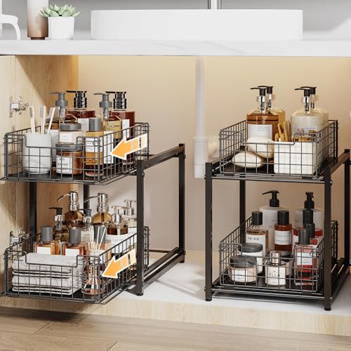 Under Sink Organizer, 2-Tier Pull Out Cabinet Organizer 2 Pack - Image 2