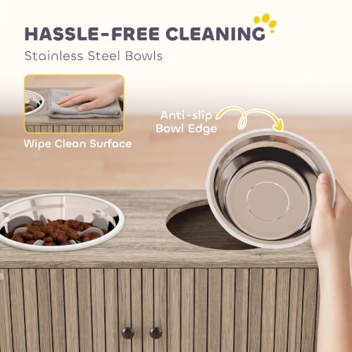 PawHut Elevated Dog Bowls, Storage Cabinet Slow Feeder - Image 6