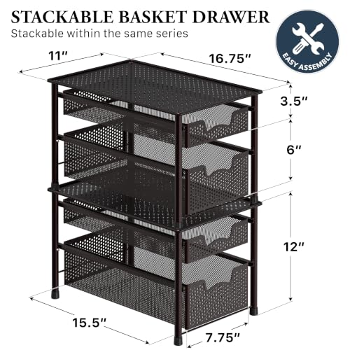 Simple Houseware Stackable 2 Tier Sliding Basket Organizer - Image 3