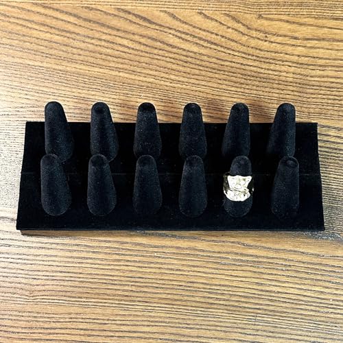 Ring Display, Black Velvet 12-Finger Ring Holder Stand - Image 3