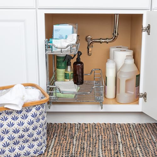 Household Essentials Glidez 2‑Tier Multipurpose Chrome‑Plated Steel Pull‑Out/Slide‑Out Under Sink Organizer, Chrome Finish - Image 5