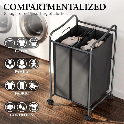 Simple Houseware 2-Bag Heavy Duty Laundry Sorter Rol | All Products - Image 8