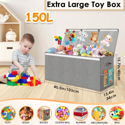 150L Extra Large Toy Storage Box with Lid, Foldable Toy - Image 3