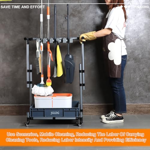 Freestanding Mobile Cleaning Tool Storage Rack, Mop and Broom - Image 4