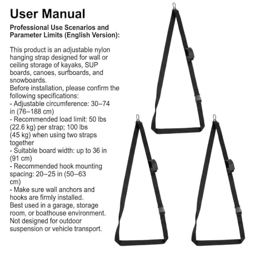 QWORK 4 Pack Heavy-Duty Kayak Wall Hanging Storage Strap - Image 3