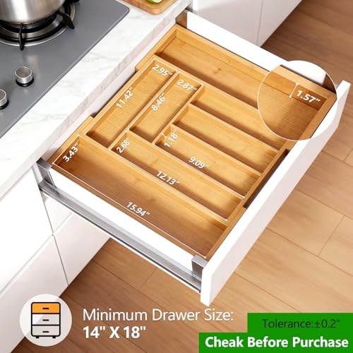 Pipishell Bamboo Expandable Silverware Drawer Organizer - Image 3