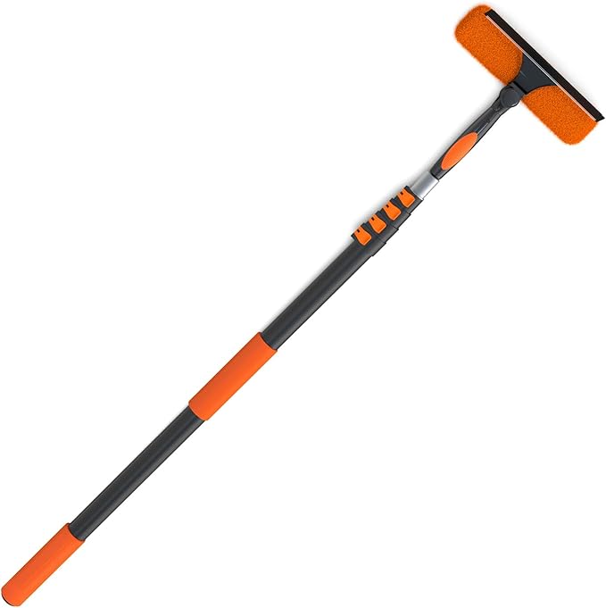 36FT Window Squeegee with Extension Pole, 2-in-1 Squeegee for Window Cleaning, Professional Cleaning Kit for Home with 30FT Telescoping Pole for Outdoor Indoor Use