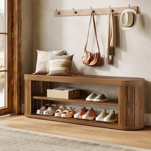 Tribesigns 47.2" Wooden Entryway Bench with 2-Tier Shoe - Image 2