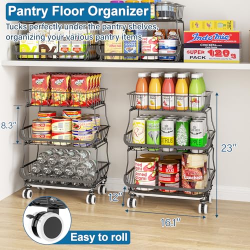 OKZEST 3-Tier Rolling Pantry Floor Organizers and Storage Cart - Image 3