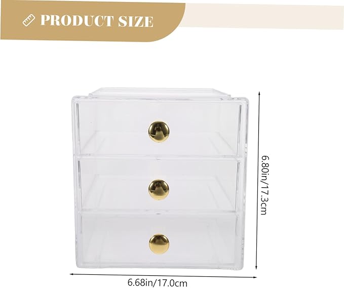 3-Layer Stackable Drawer Organizer Storage Box Gold Handles Acrylic Makeup and Jewelry Display Case for Desktop Bathroom and Vanity
