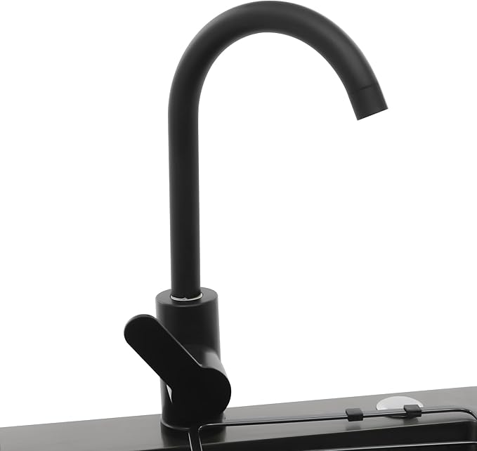 20-Inch Laundry Sink with Cabinet & 360° Swivel Hot/Cold Faucet, Freestanding Kitchen Sink Cabinet with Stainless Steel Sink & Drain Basket, Black Cabinet with Sink for Laundry&Utility Room